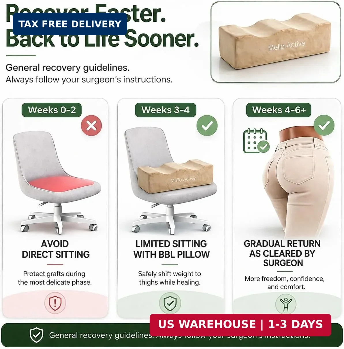 Mello Active BBL Pillow After Surgery – Doctor-Recommended, Firm & Lightweight S