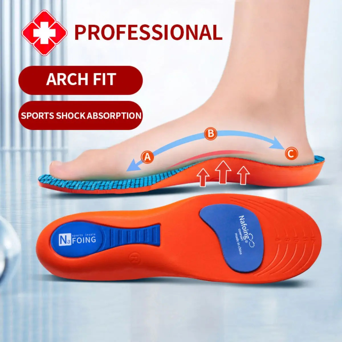 1Pair Sport Insoles for Shoes Orthopedic Shock Absorption Deodorant Breathable C