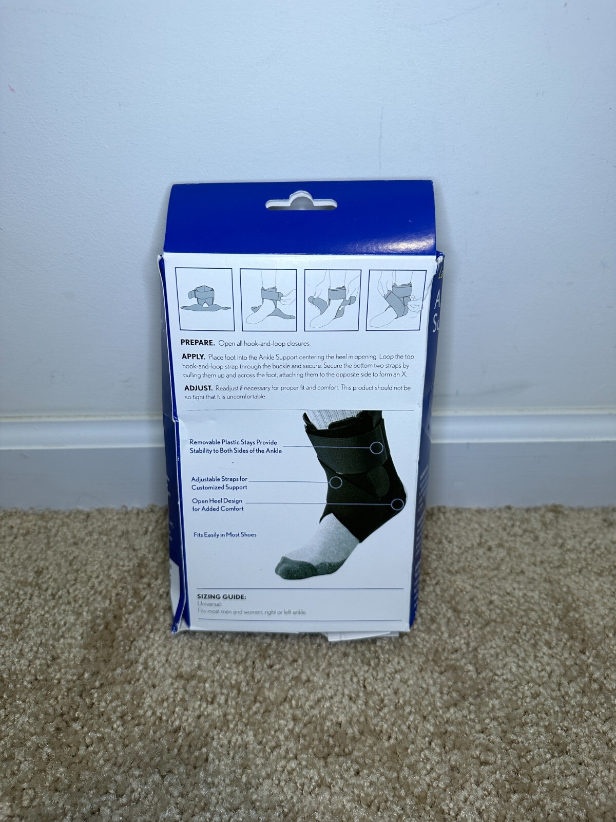 NIB FAMILY WELLNESS Latex Free Black Pull On ADJUSTABLE Ankle Support Brace