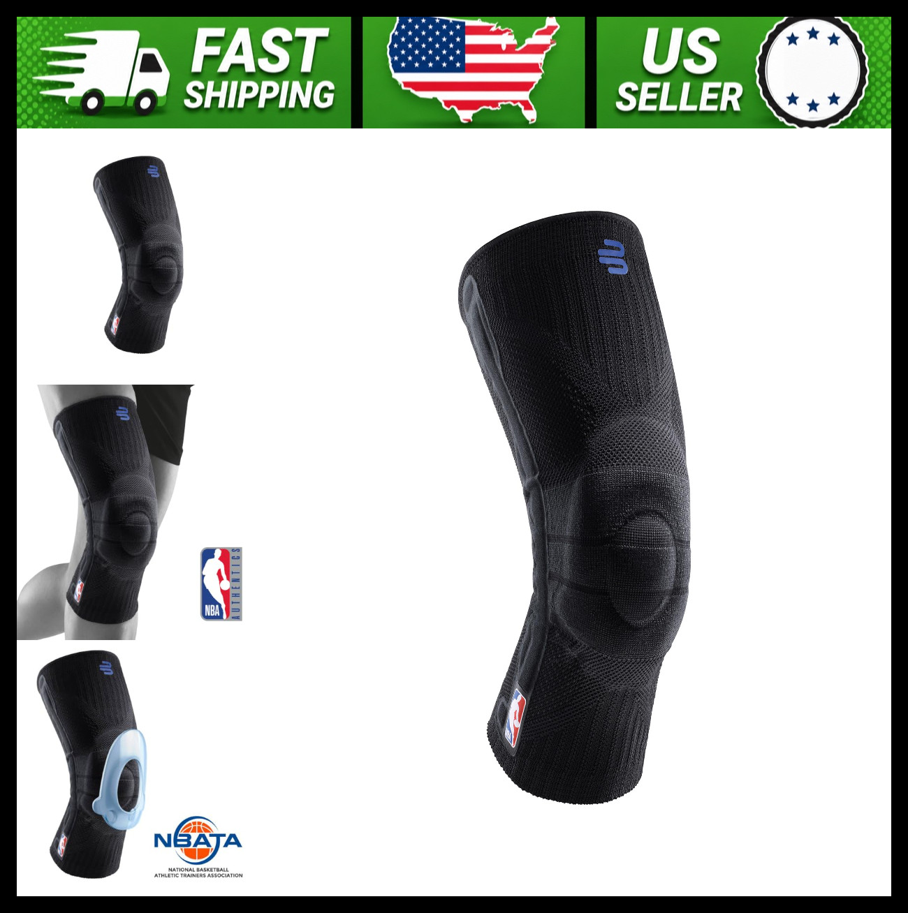 Bauerfeind Basketball Knee Brace Compression Support, Black, Large