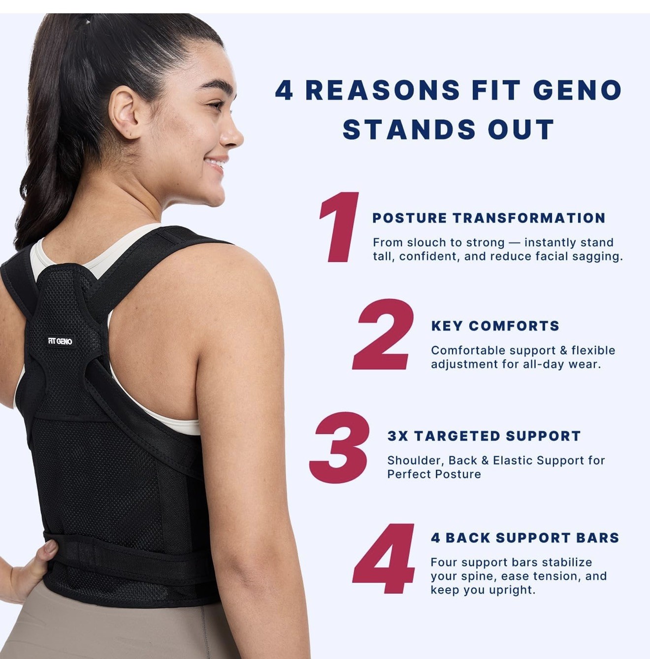 Fit Geno Back Brace Posture Corrector for Women and Men, Shoulder Straightener,