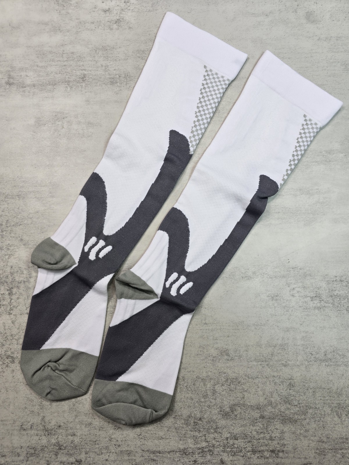 Compression Socks Unisex White Gray Knee High Medical L XL NWOT Firm Thick