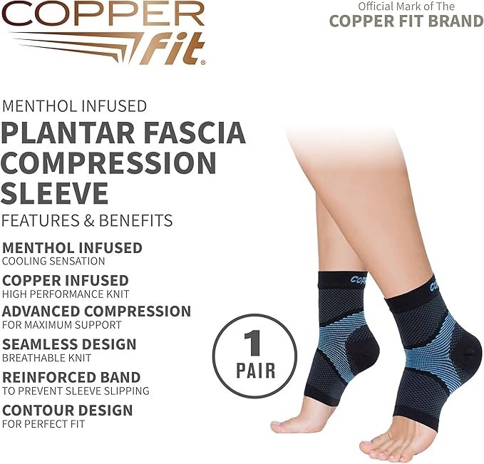 Copper Fit ICE Plantar Fascia Compression Foot/Ankle Sleeve Infused with Menthol