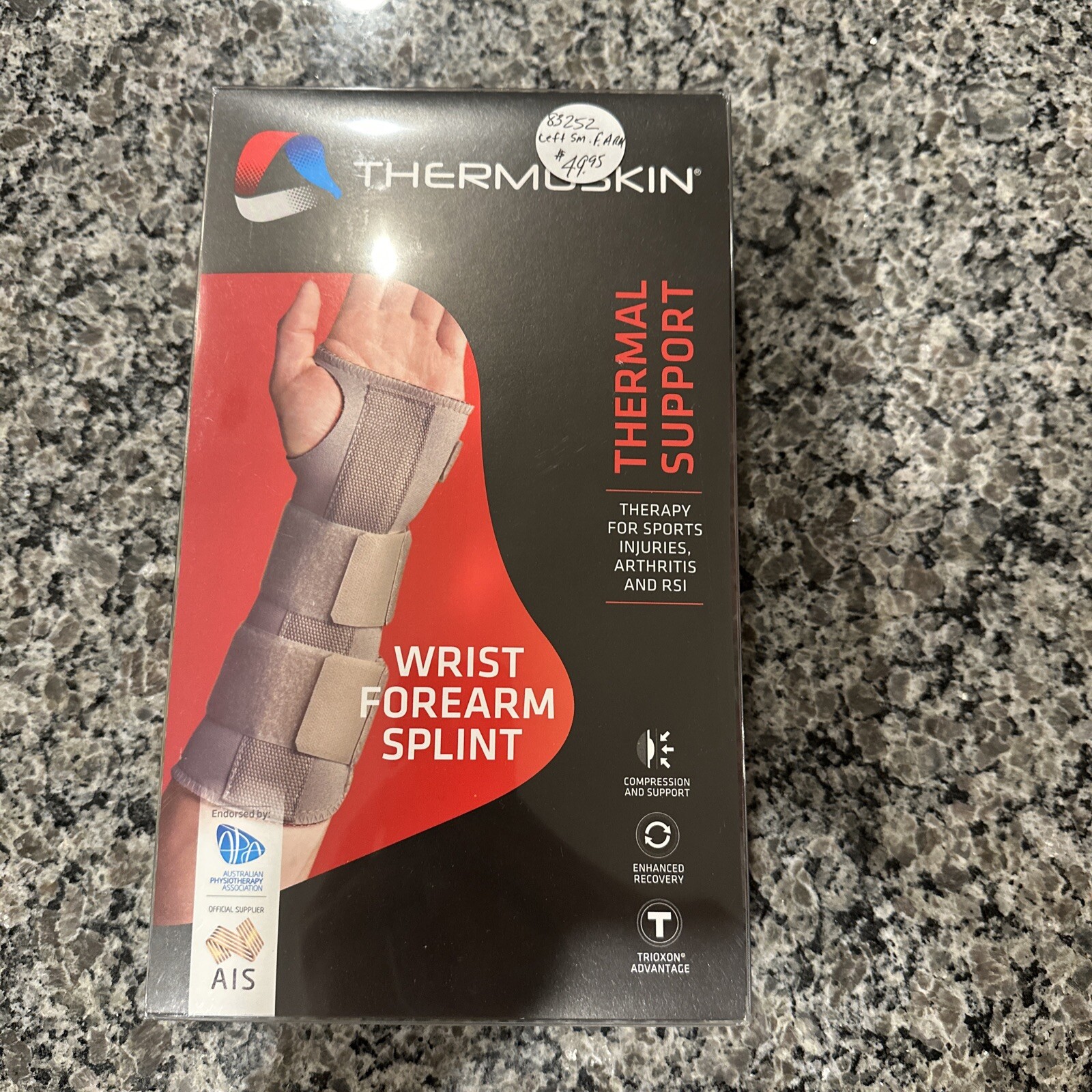 New In Box Thermoskin Thermal Wrist/Forearm Splint Left Support Beige Small