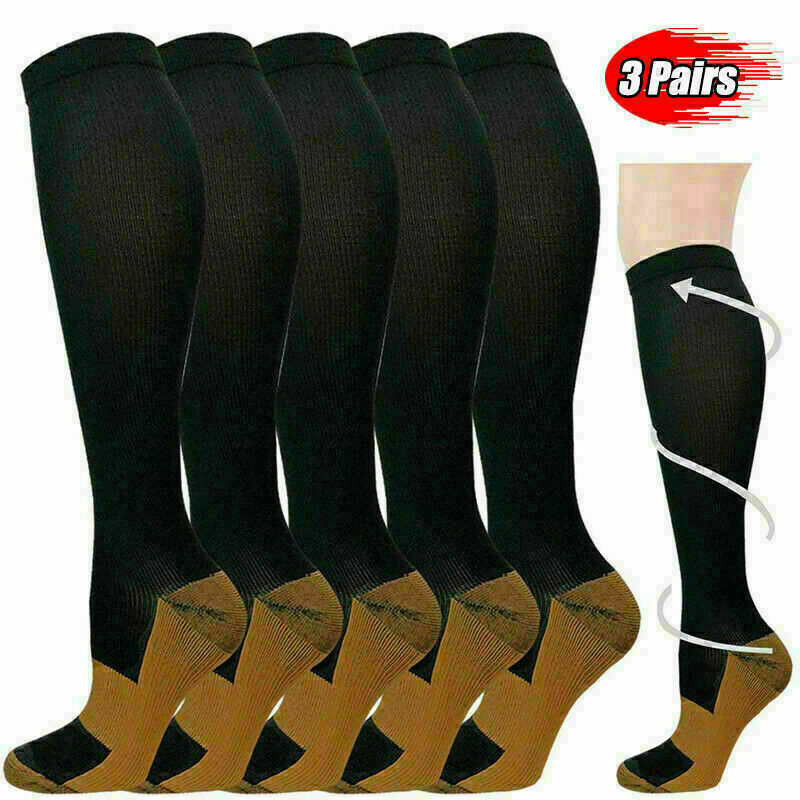 (3 Pairs) S-2XL Compression X Socks Knee High 20-30mmHg Graduated Mens Womens