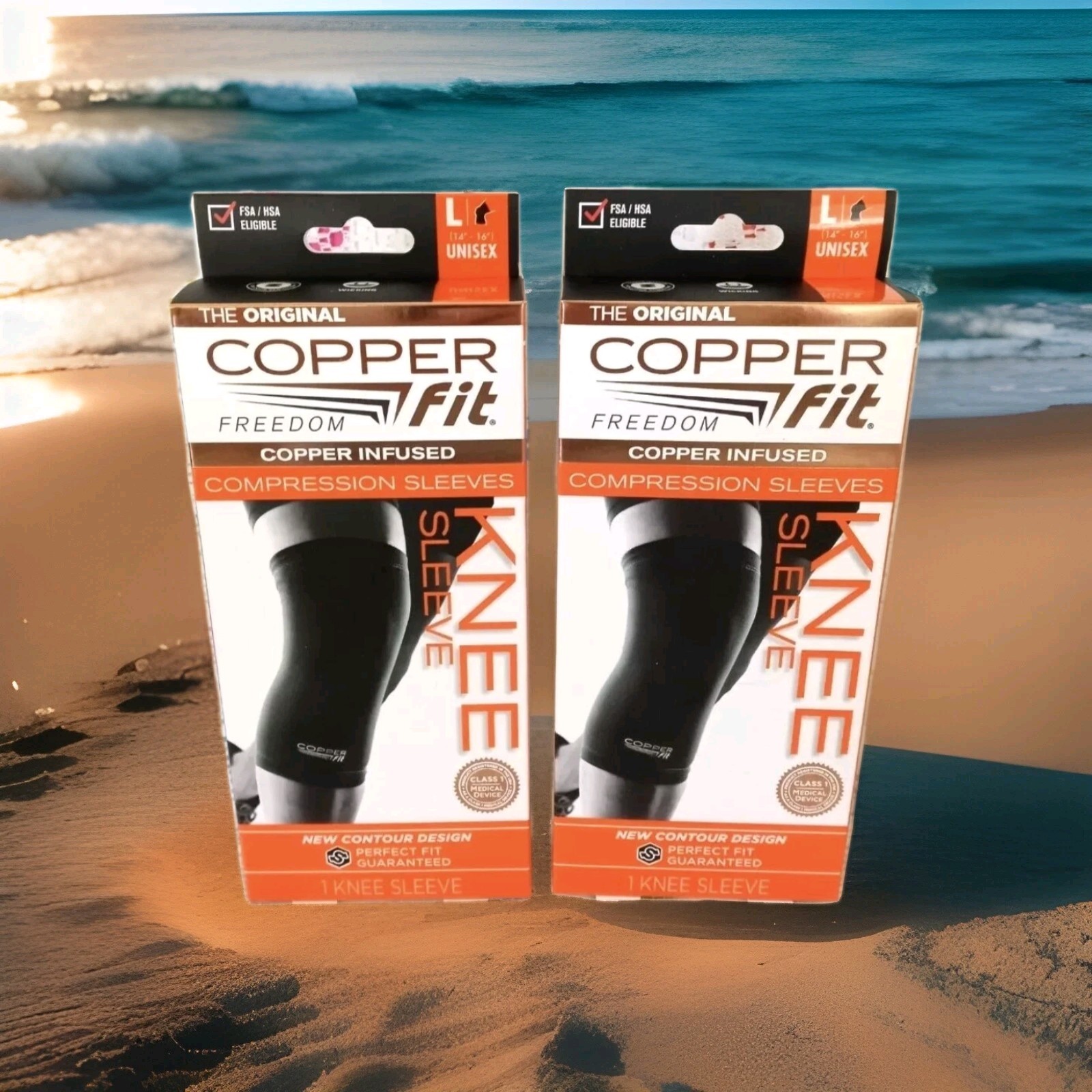 2pk Copper Fit Freedom Knee Compression Sleeve Copper Infused Large 14″-16″ NIB