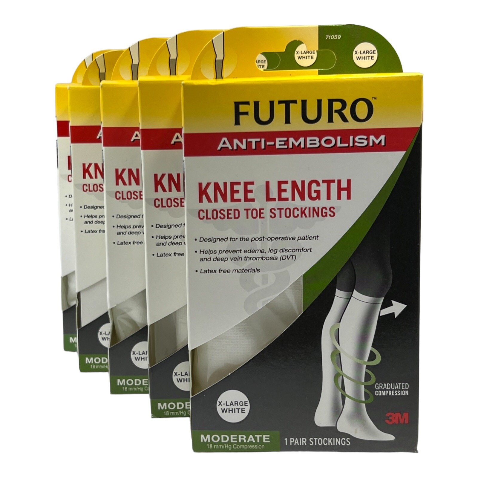 Futuro Unisex XL Closed Toe Stockings White Anti Embolism Knee Length 71059 5 PK