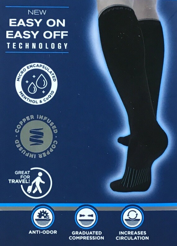 Copper Fit Ice Compression Socks Menthol Infused Black L/XL