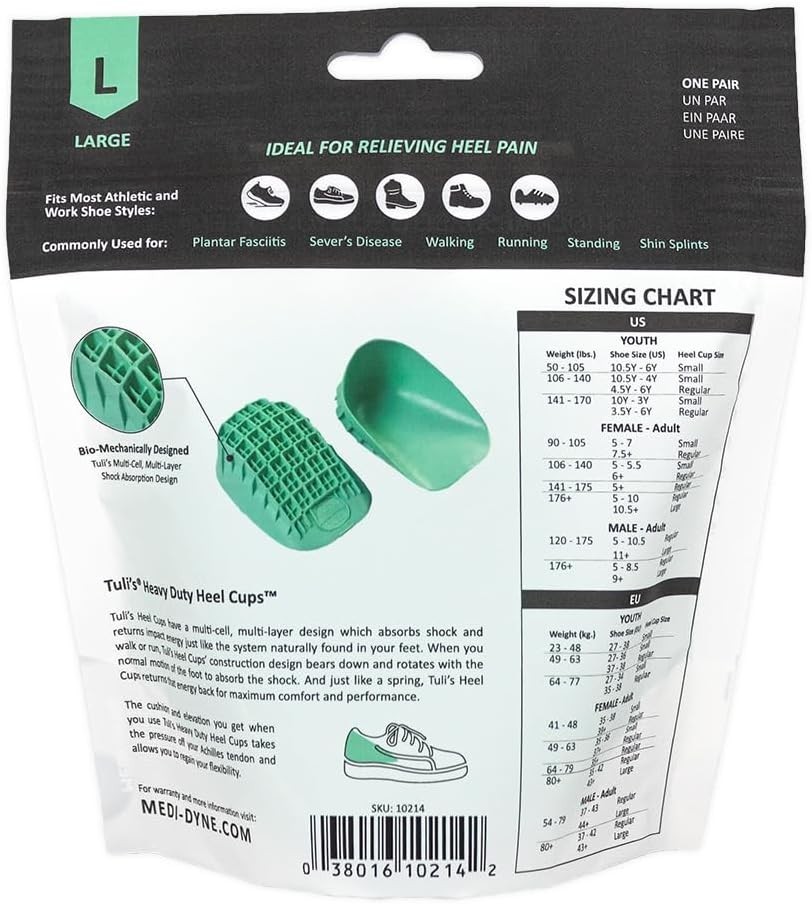 Tuli’s Heavy Duty Heel Cups – Shock Absorption Plantar Fasciitis Relief (1 Pair)