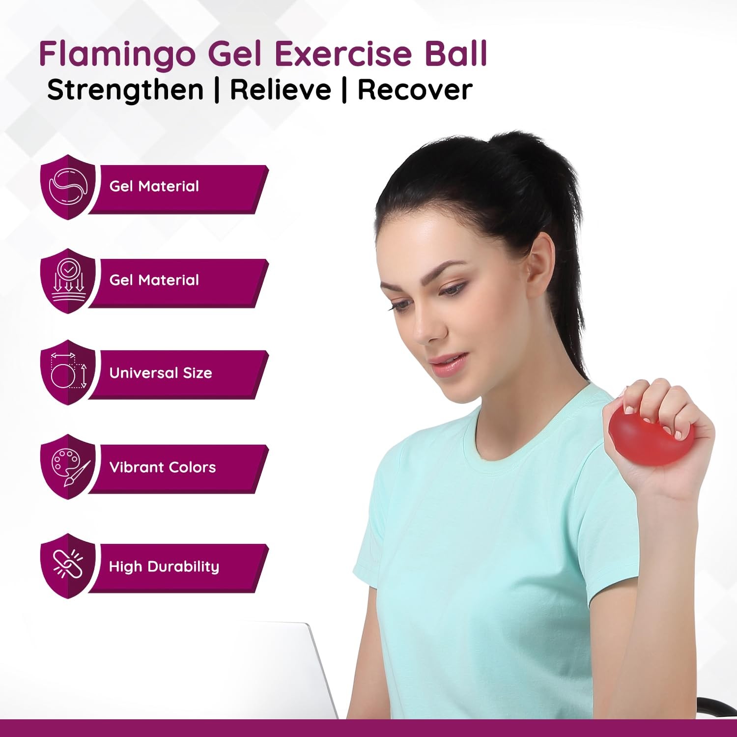 Flamingo Gel Exercise Ball – Hand Grip Strength, Stress Relief, Red, Universal
