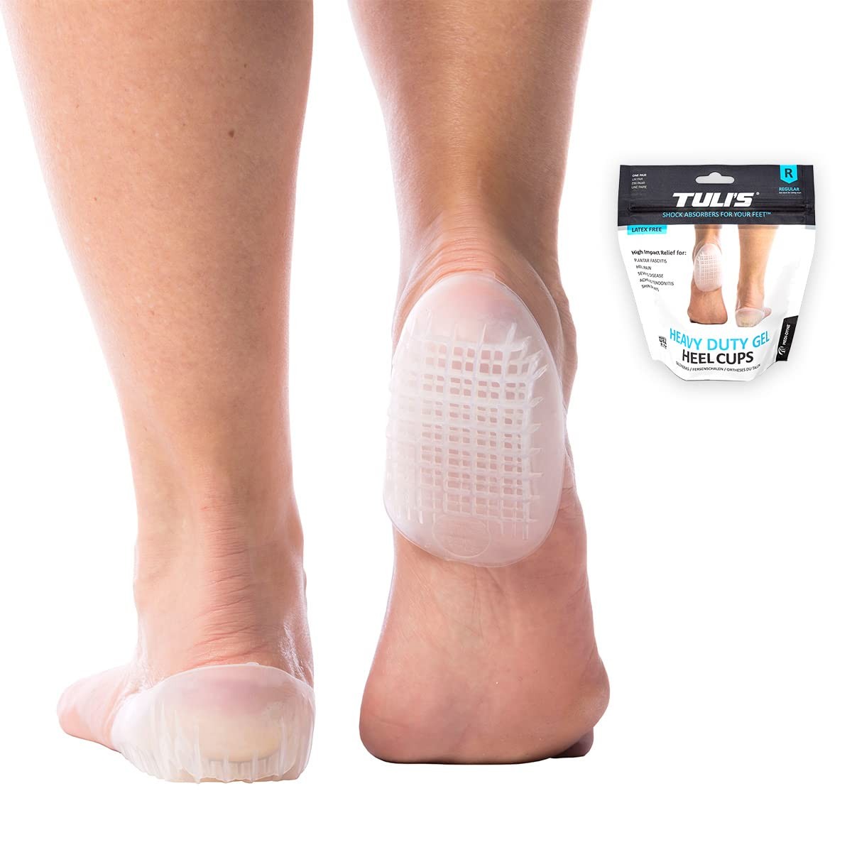 Tuli’s Heavy Duty Gel Heel Cups for Plantar Fasciitis Pain Relief and Comfort