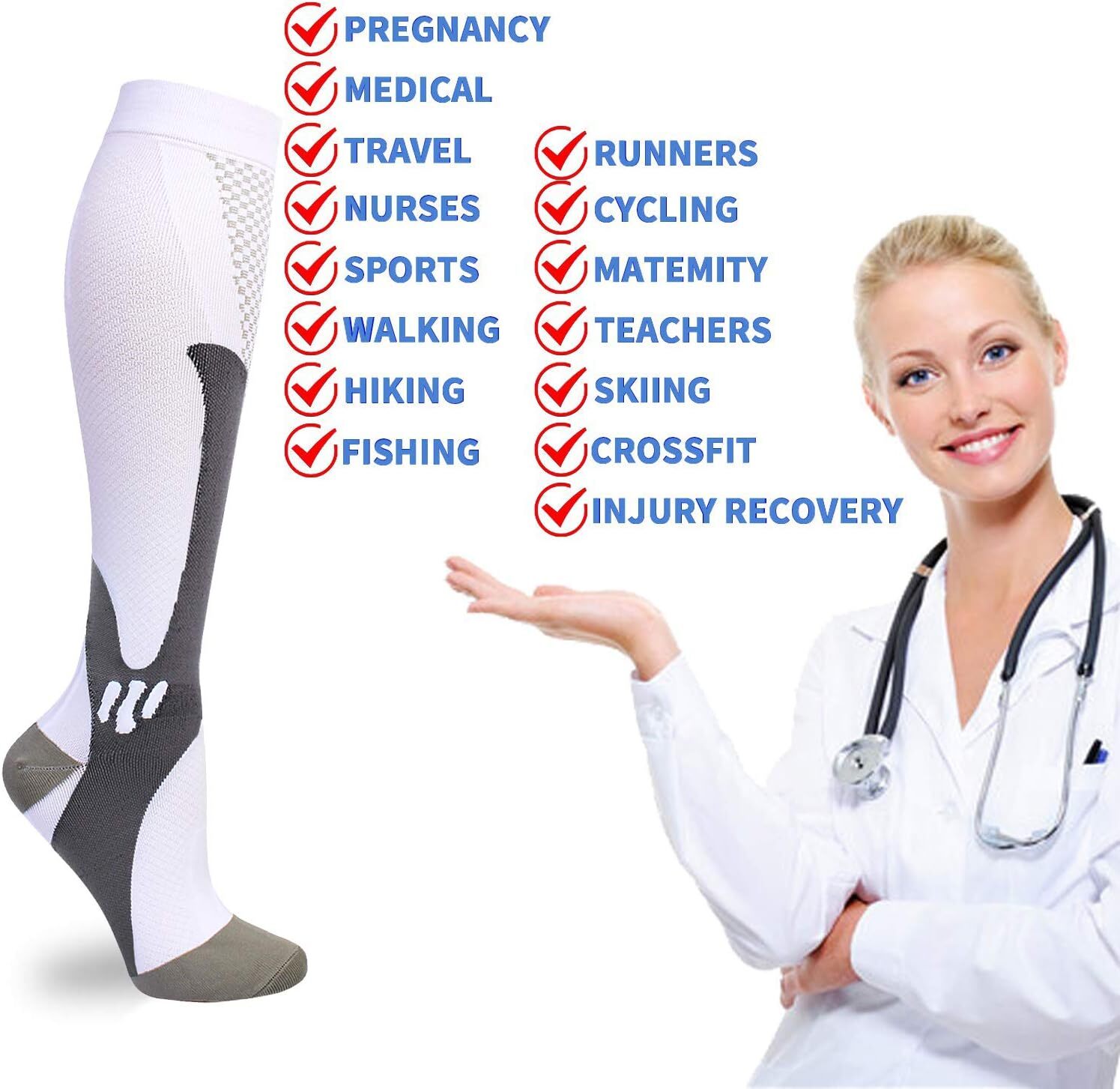 Sport Compression Socks Stockings Knee High Womens Mens Medical 20-30 mmHG Gym