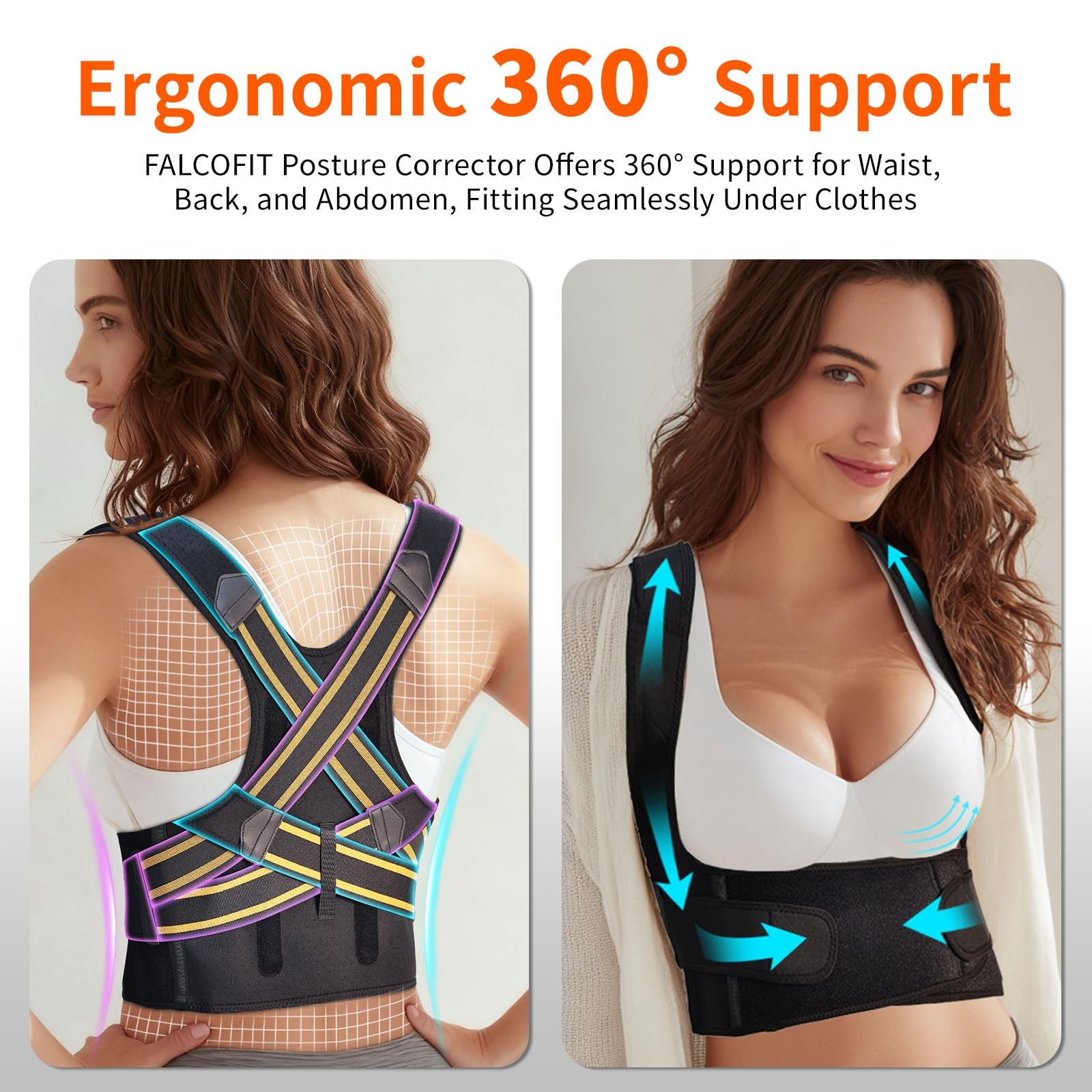 FALCOFIT Posture Corrector for Men and Women, M (Underbust: 33-41”), Black