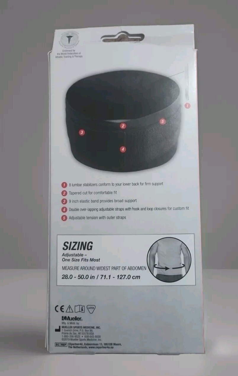 Mueller Sports Adjustable Back Brace Support- Universal Lifting Belt -Black OSFM
