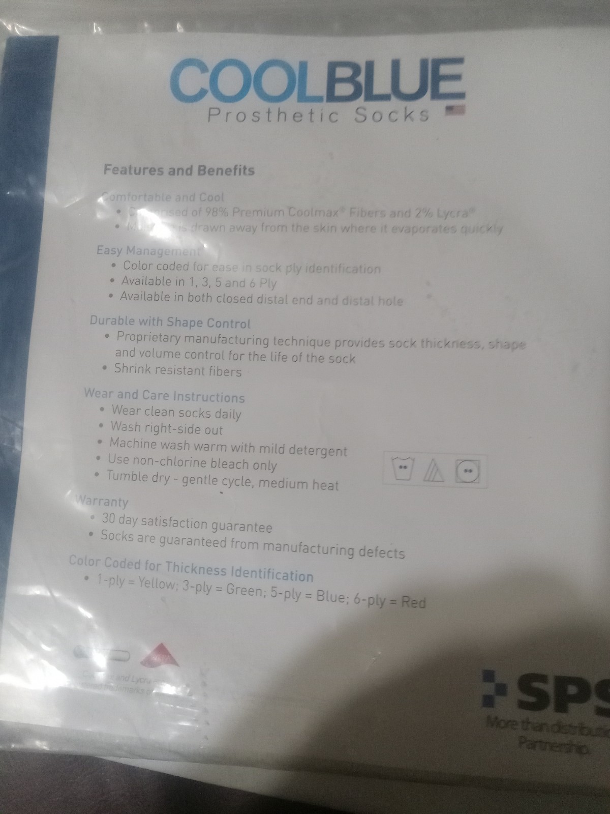 Cool Blue Prosthetic Socks – Sewn Hole (6) 2 Yellow,2 Blue, 2Green