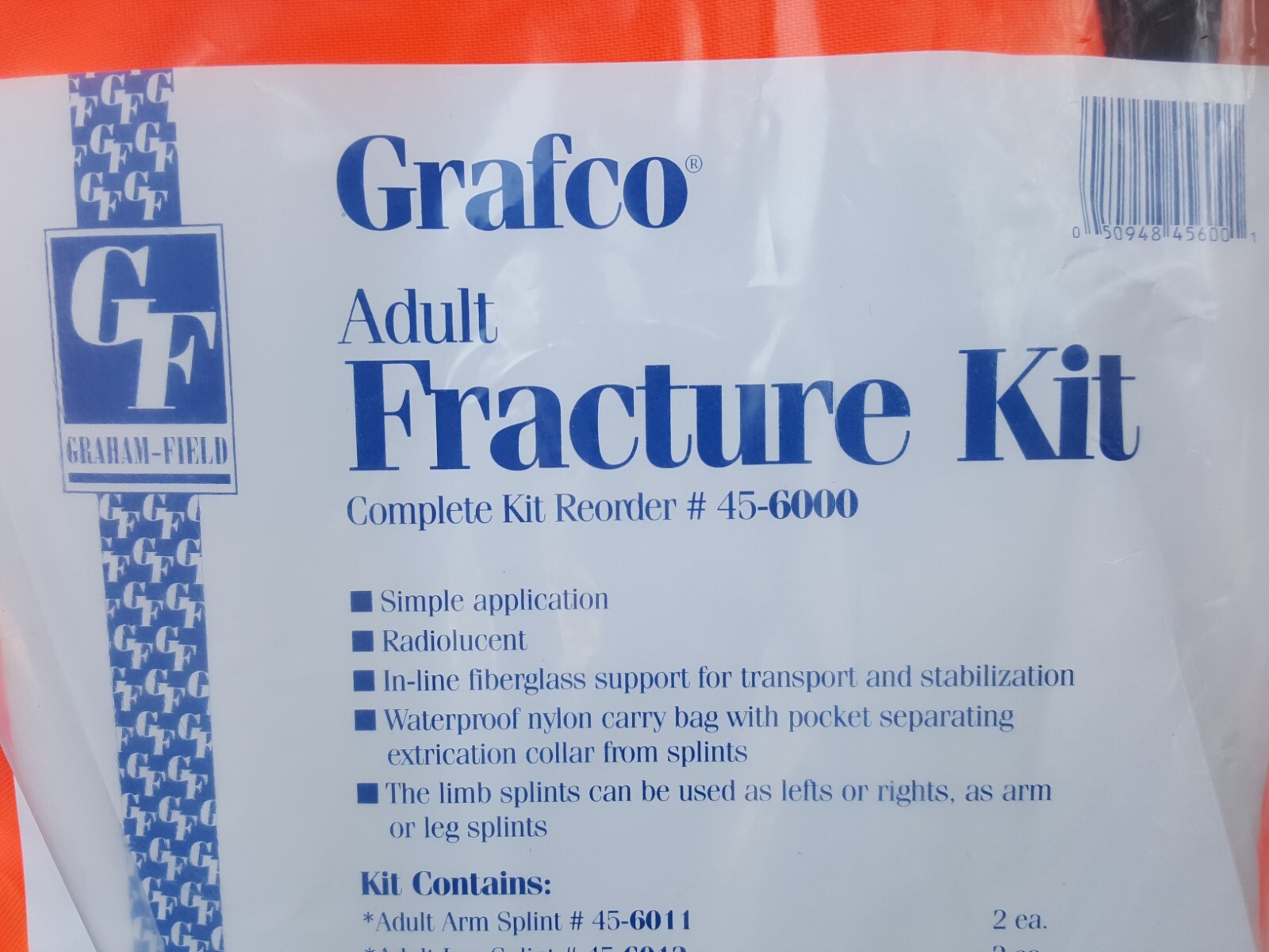 New Emergency Grafco Adult Fracture Kit 45-6000 great for hunting trips