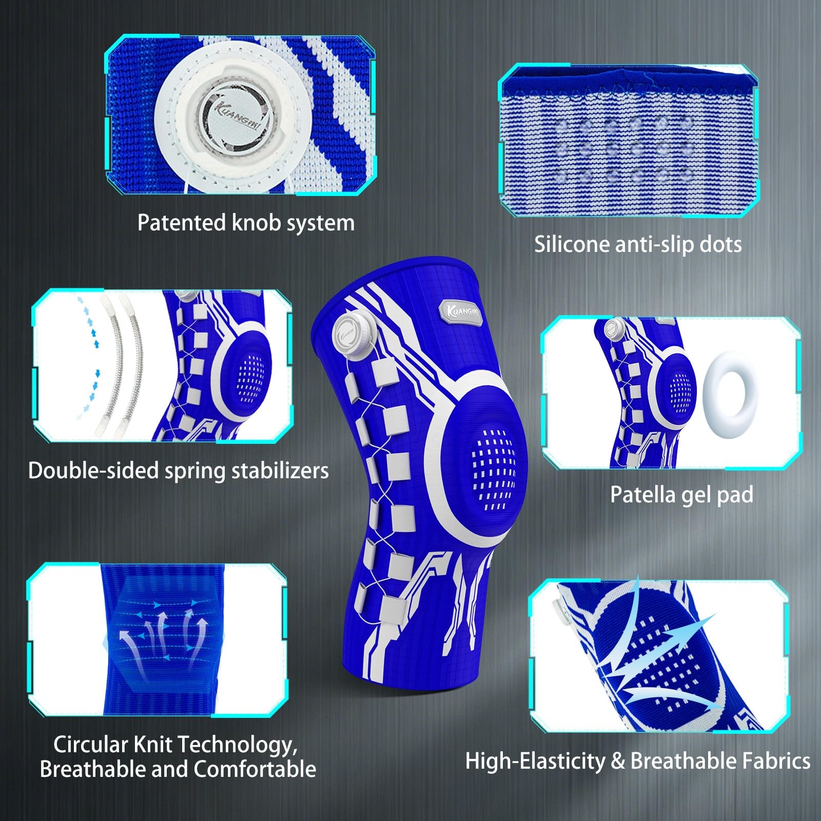 Kuangmi Blue White-Right Medium Single Knob Knee Brace