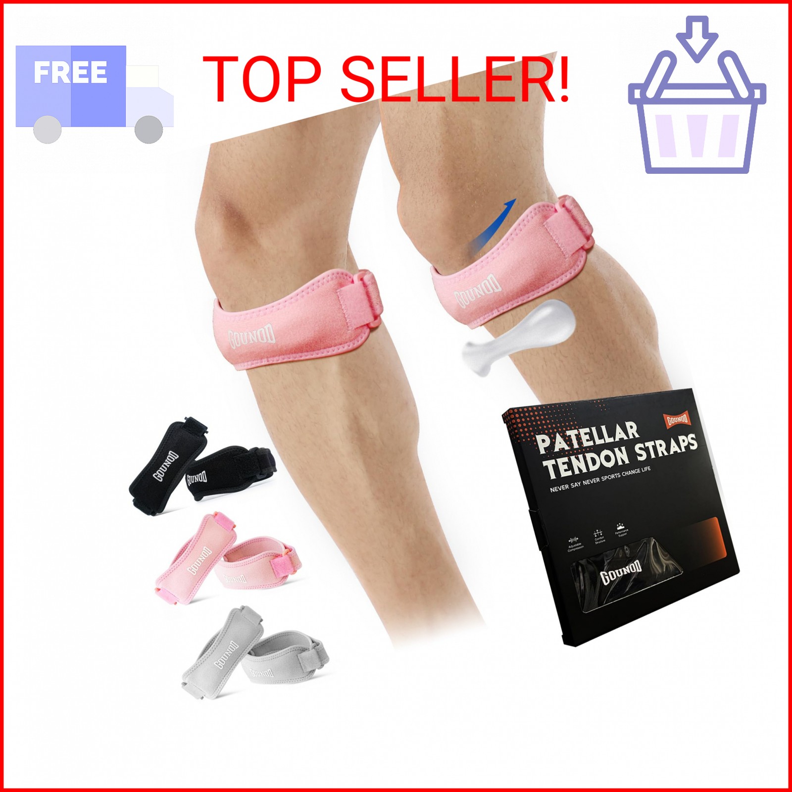 GOUNOD Patellar Tendon Support Strap 2 Pack,Knee Strap for Knee Pain Relief,Pate