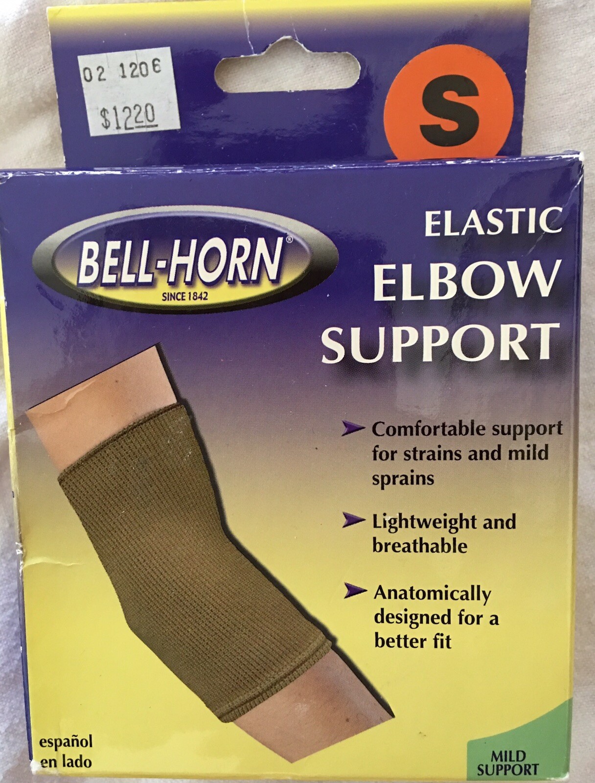 NIB Bell-Horn Elastic ELBOW Compression Support for Sprains, Strain size Small