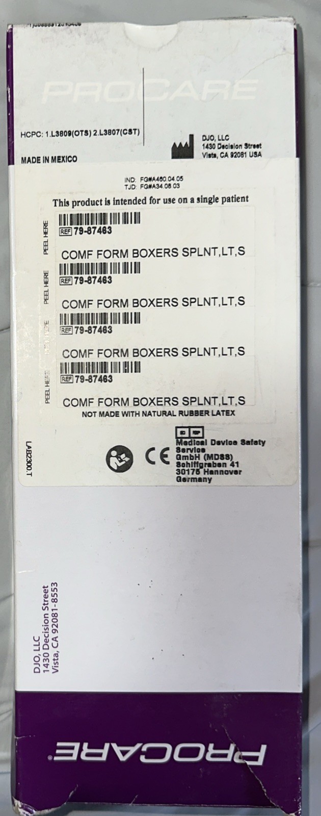 Boxer Fracture Brace ProCare ComfortFORM Left Hand Small New Open Box Never Used