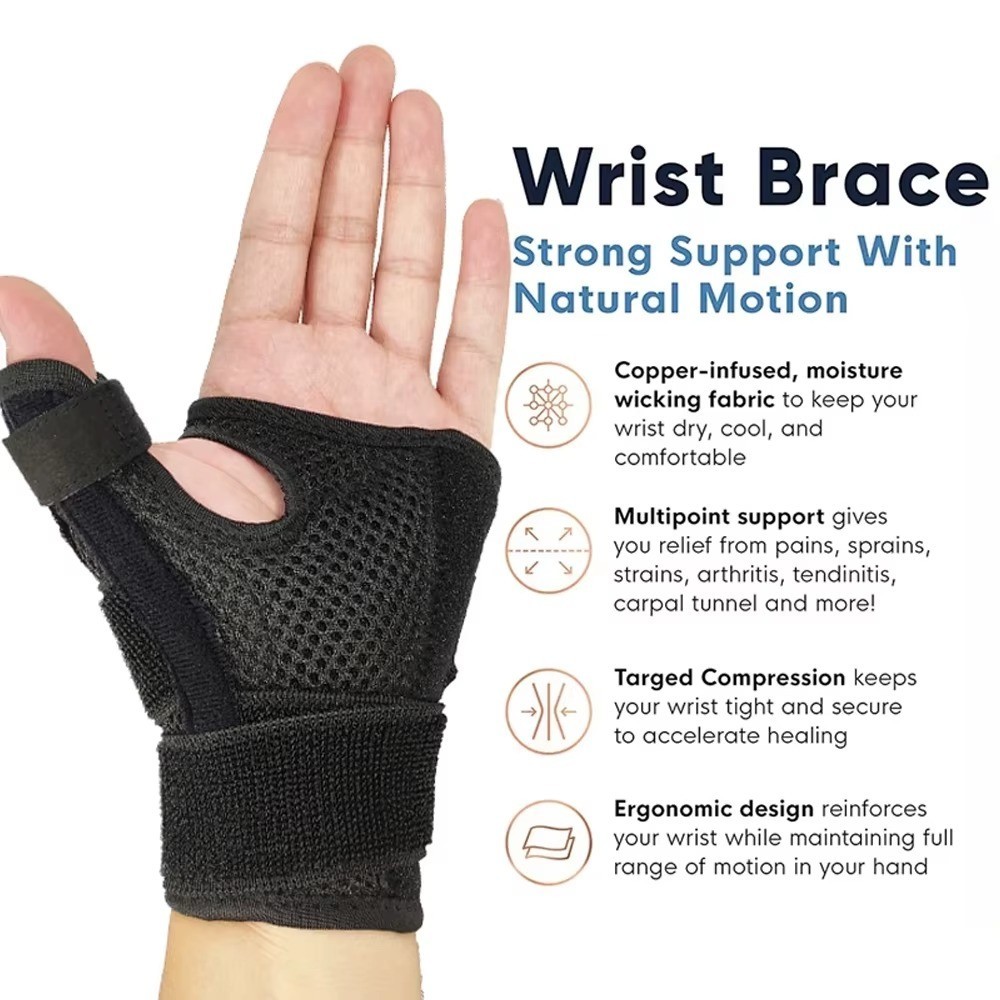 Thumb Wrist Support Brace Carpal Tunnel Sprain Splint Arthritis Left Right Black