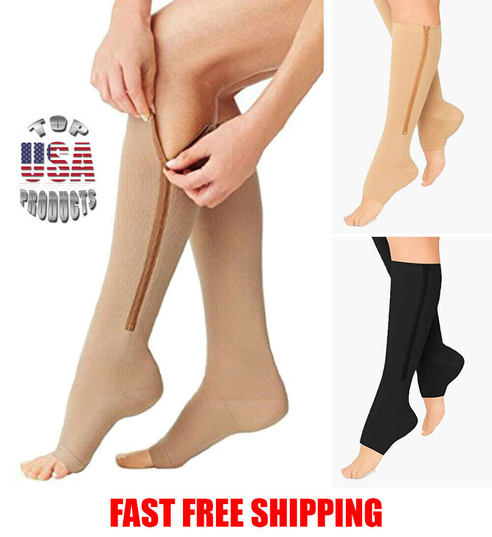 Zippered Compression Socks Support Stockings Leg Calf Men’s Women’s Sox (S-XXL)