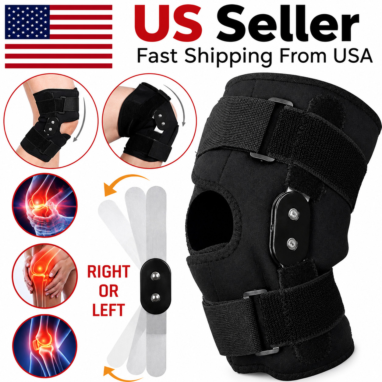 Knee Brace Compression Sleeve Hinged Joint Support Open Patella Stabilizer Wrap
