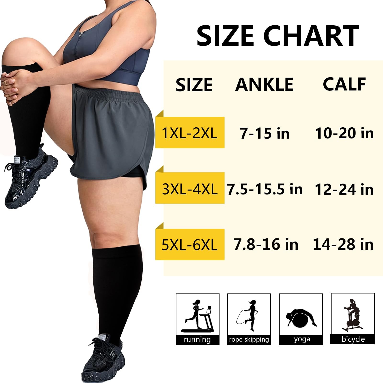 Toeless Plus Size Compression Socks for Women Open 5X-Large-6X-Large, Black