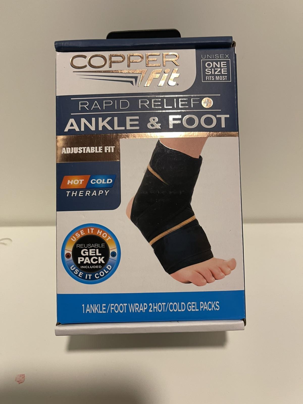 COPPER FIT ANKLE & FOOT RAPID RELIEF UNISEX -ONE SIZE ADJUSTABLE FIT HOT/COLD.
