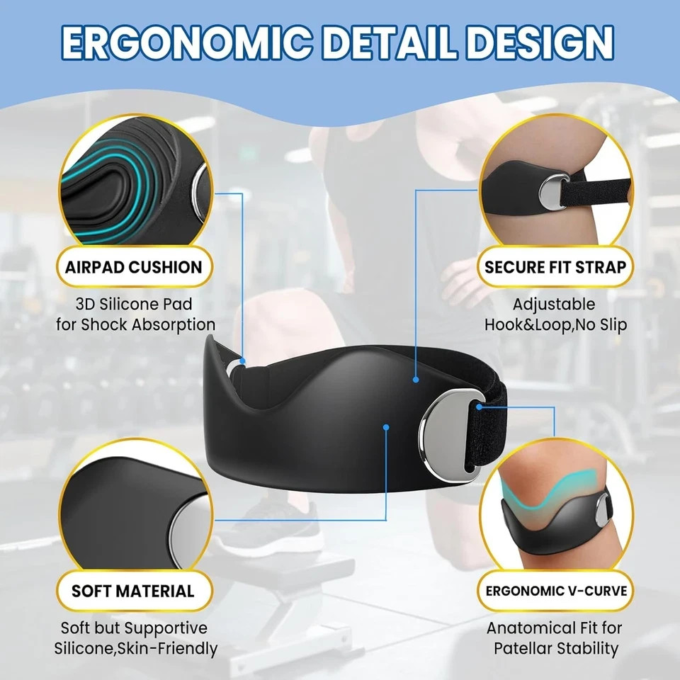 Patellar Tendon Support Strap – 2 Pcs Adjustable Non-Slip Silicone Patella Band