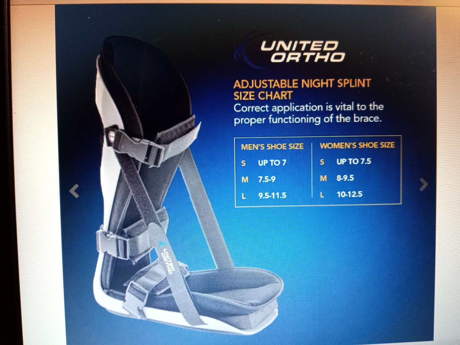 BRAND NEW UNITED ORTHO ADJUSTABLE LEG BRACE BLACK & GREY for BOTH R/L FOOT