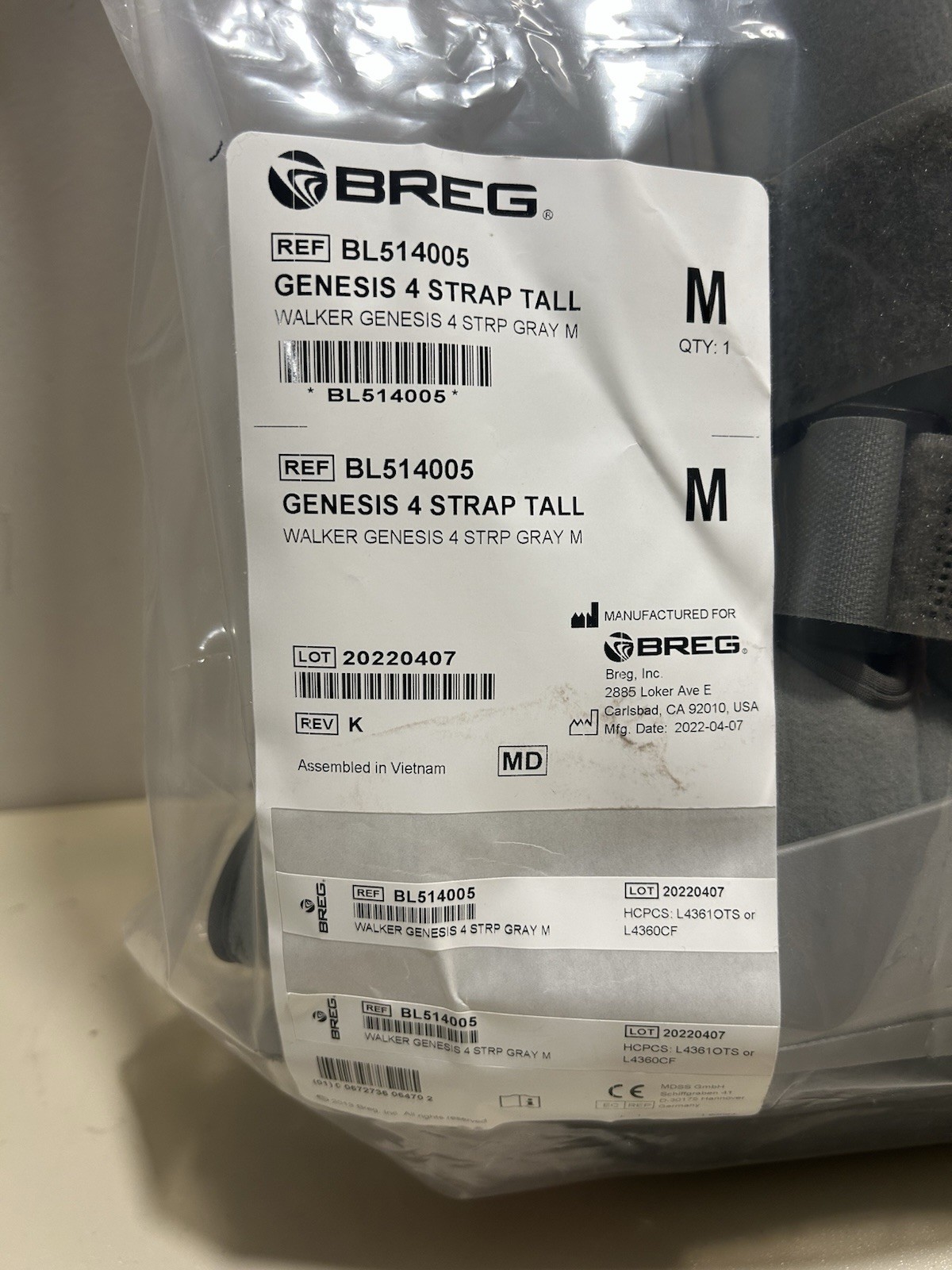 New Breg BL514005 Genesis 4 Strap Tall Walker Size Medium