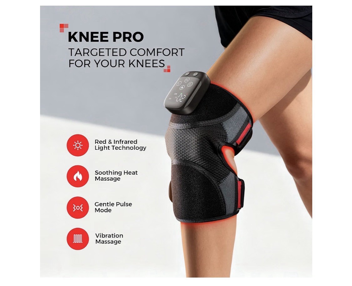 Knee Pro Adjustable Heated Infrared Vibration Brace, One Size, Black/Gray/Red