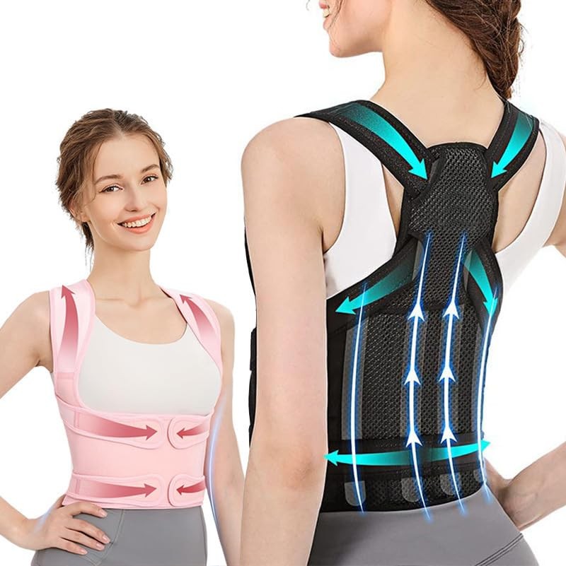 Adjustable Upper Back Posture Corrector Brace for Men & Women – Medium, Black