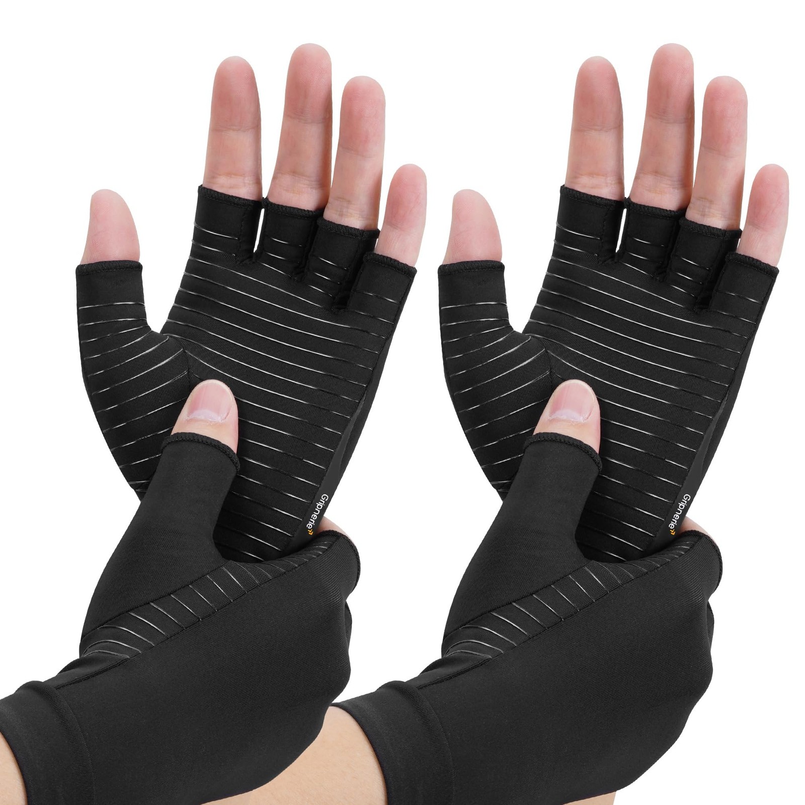 Copper Compression Gloves for Arthritis – Open Finger, Set of 2 Pairs (4 Glov…