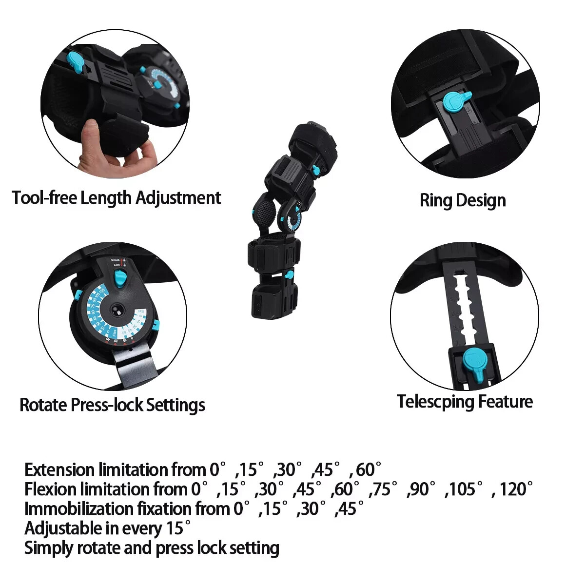 Hinged Post Op Knee Brace,Adjustable,Suitable for repairing ligament injuries