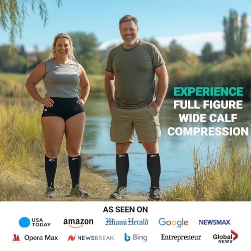 Plus Size Calf Compression Sleeves for Women and Men, Wide 2XL 1 Pair – Black