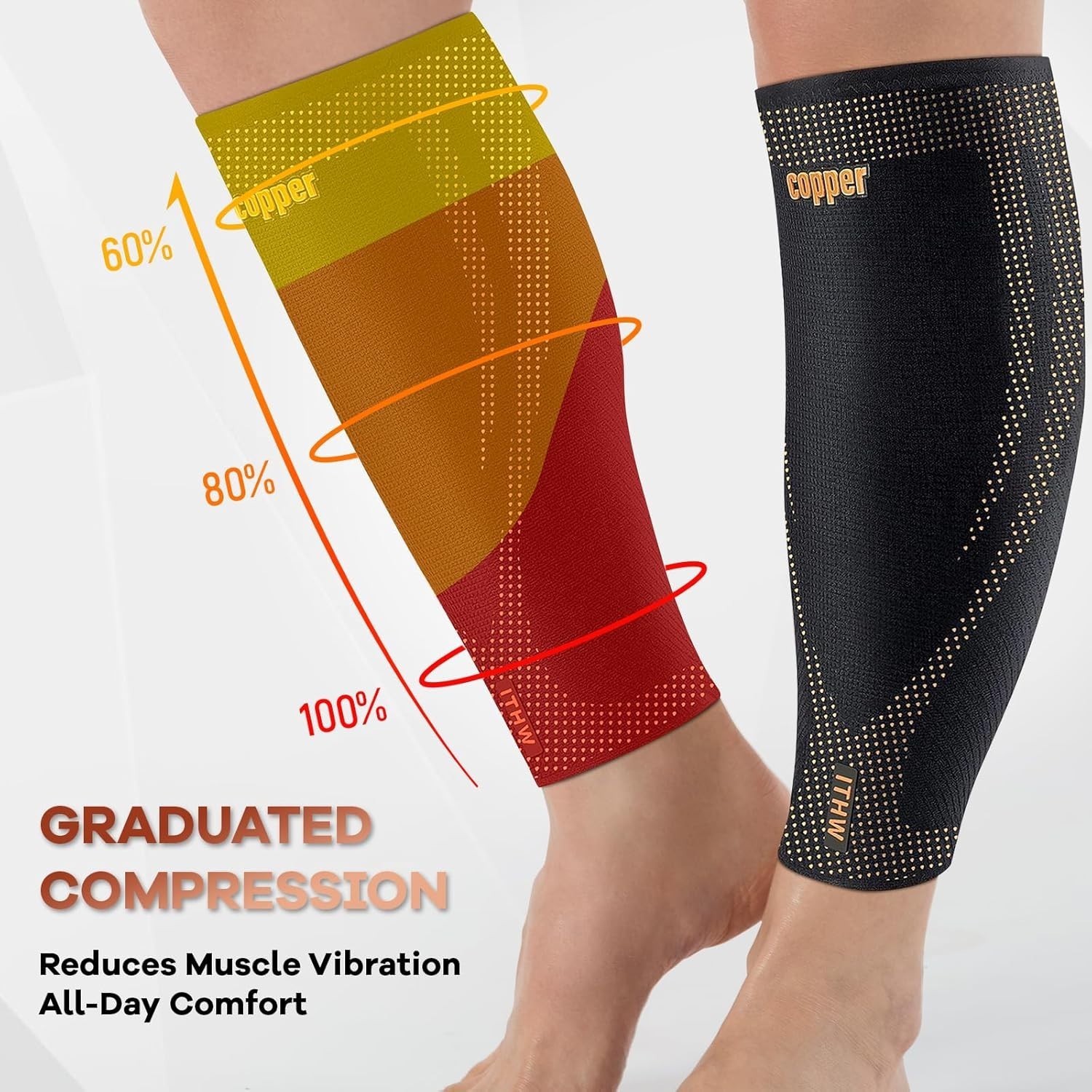 Copper Calf Compression Sleeves for Men & Women – High Stretch Graduated Comp…