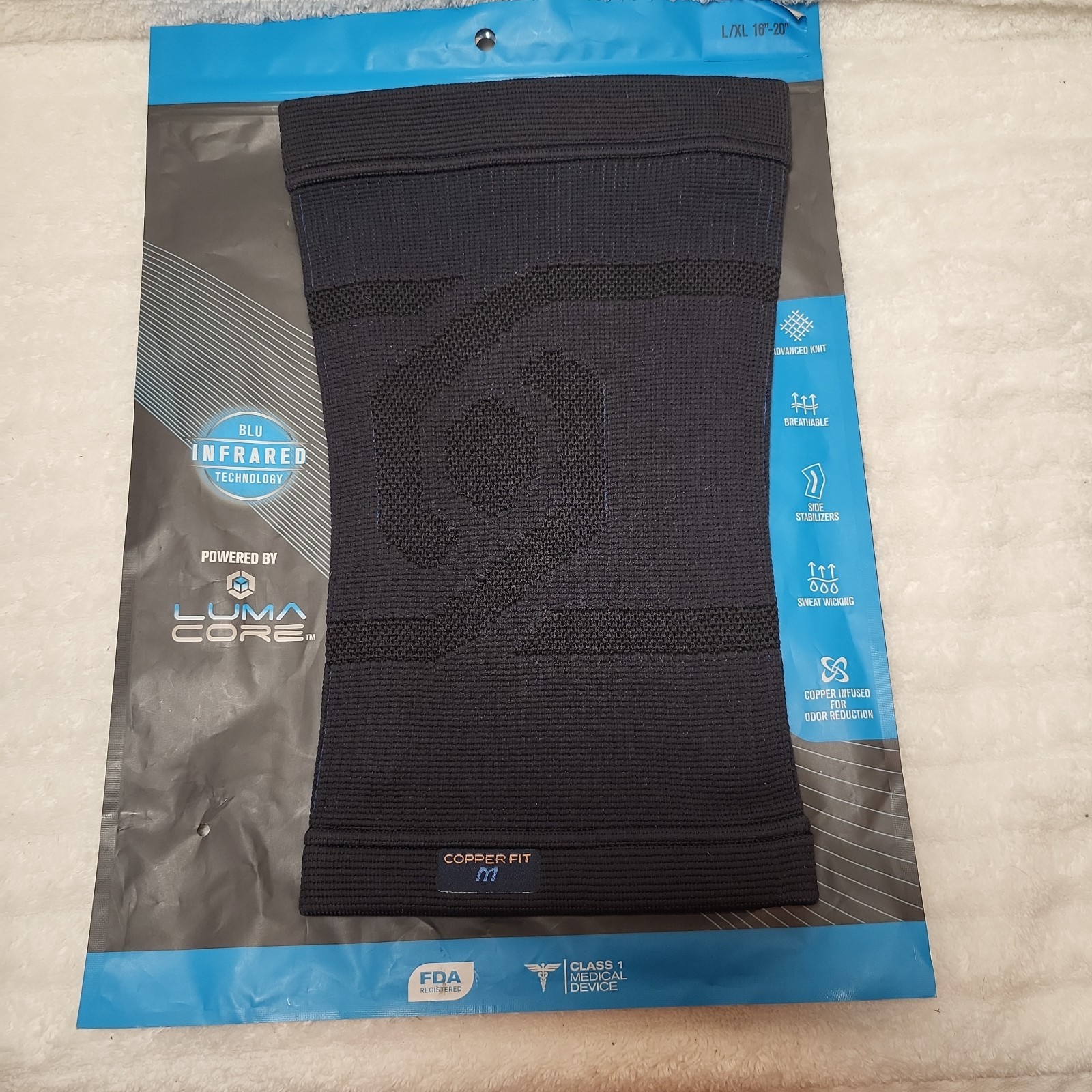 Copper Fit Mobilizer Compression Knee Sleeve Luma Core BLU Infrared Black L/XL
