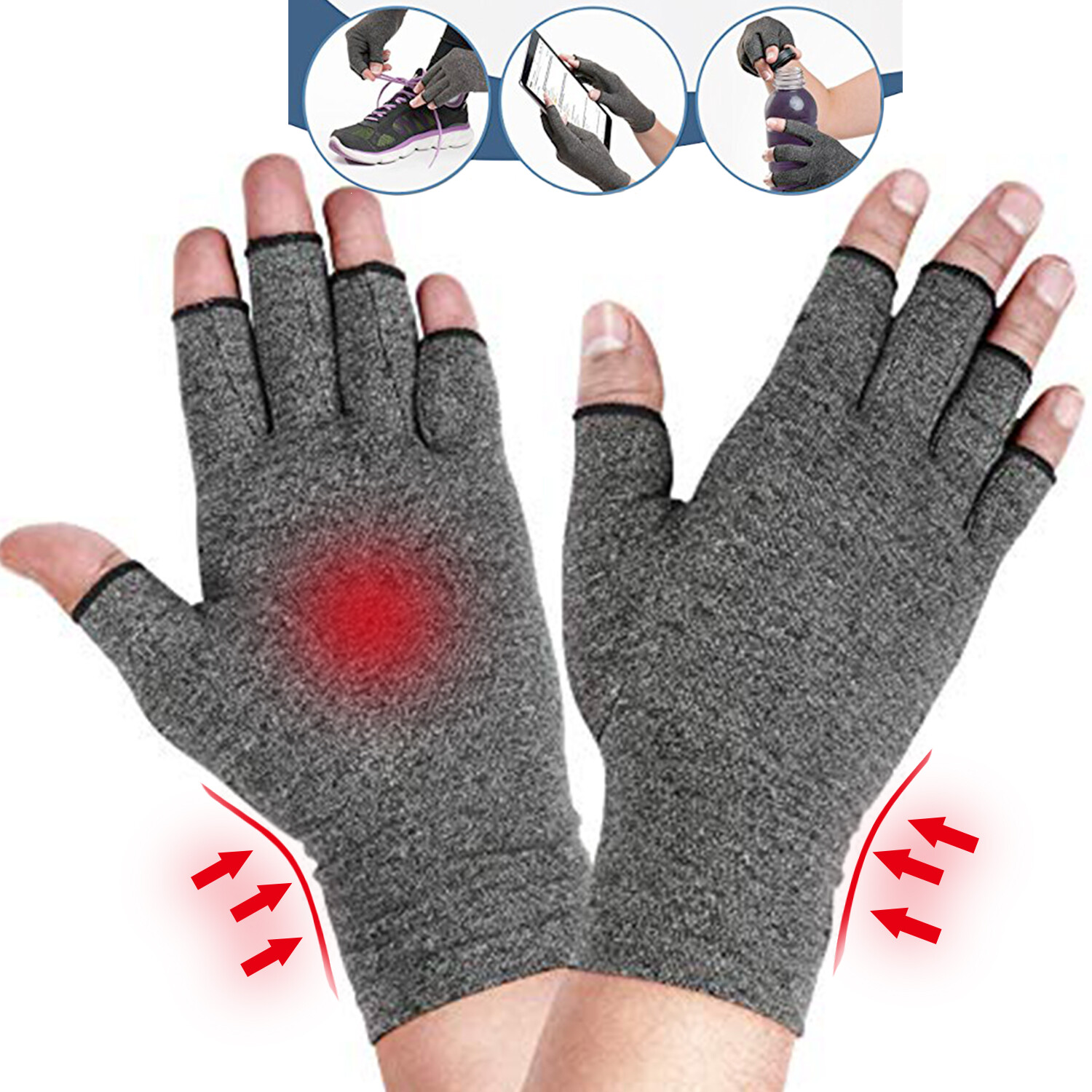 Arthritis Gloves Anti Slip Compression Open Finger Hand Gloves Joint Pain Relief