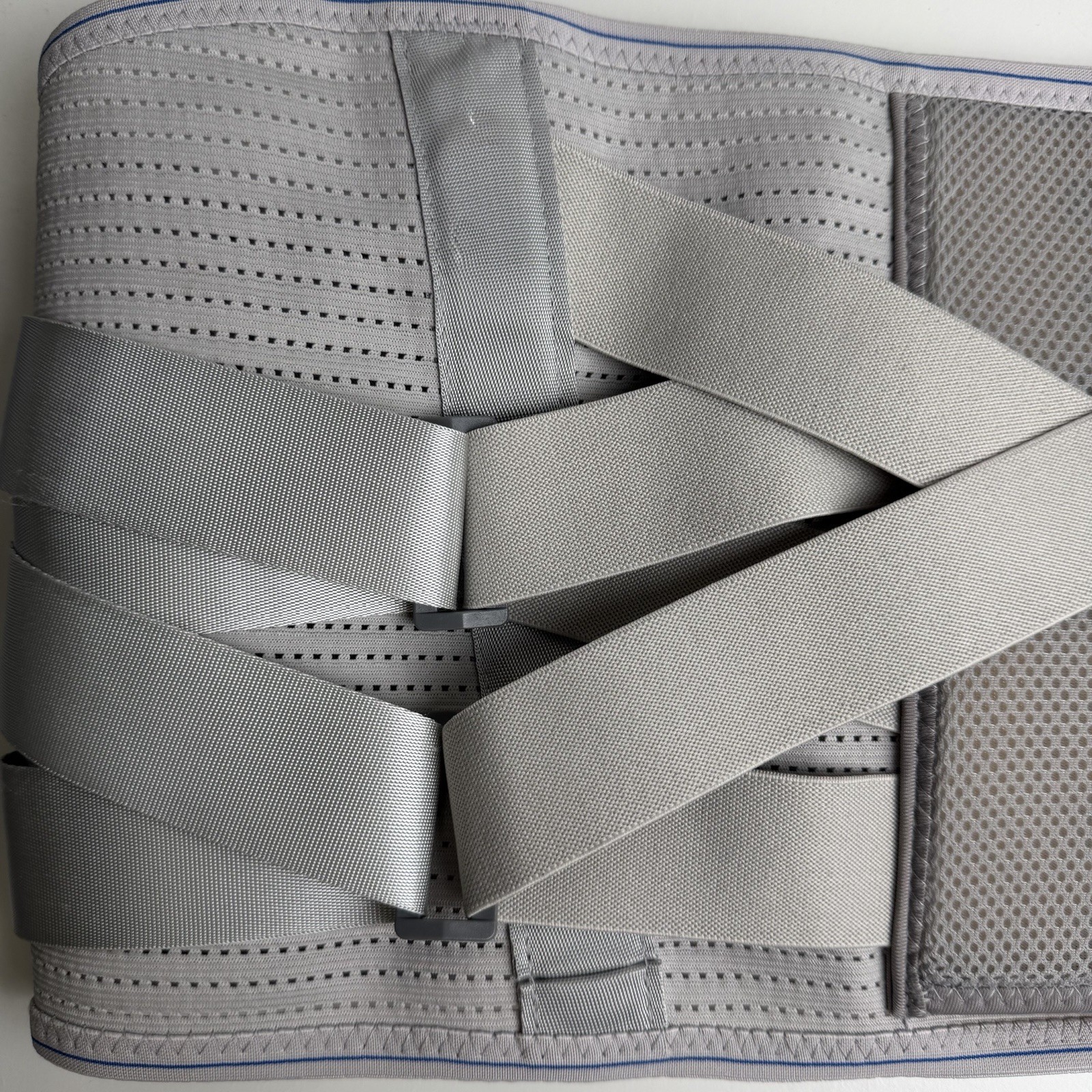 2XL Lumbar Back Support Brace Gray Adjustable Compression Belt Breathable 46”