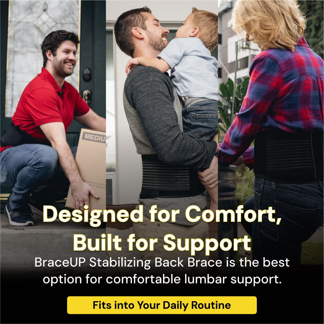 BraceUP Adjustable Stabilizing Lumbar Lower Back Brace Support Belt – Black