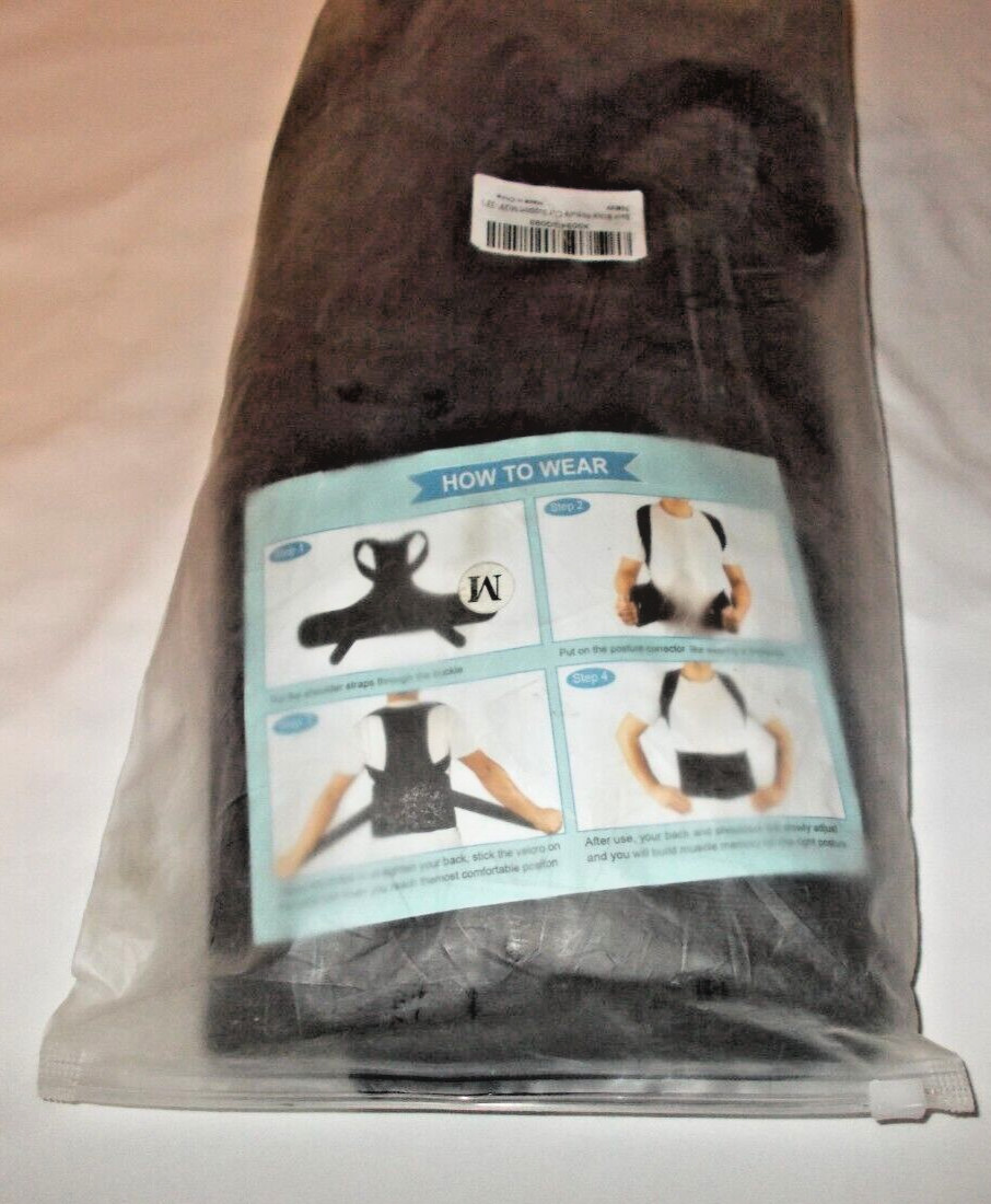 New Back Brace Size M Solid Black 1pc Breathable Pain Relieving Back Support