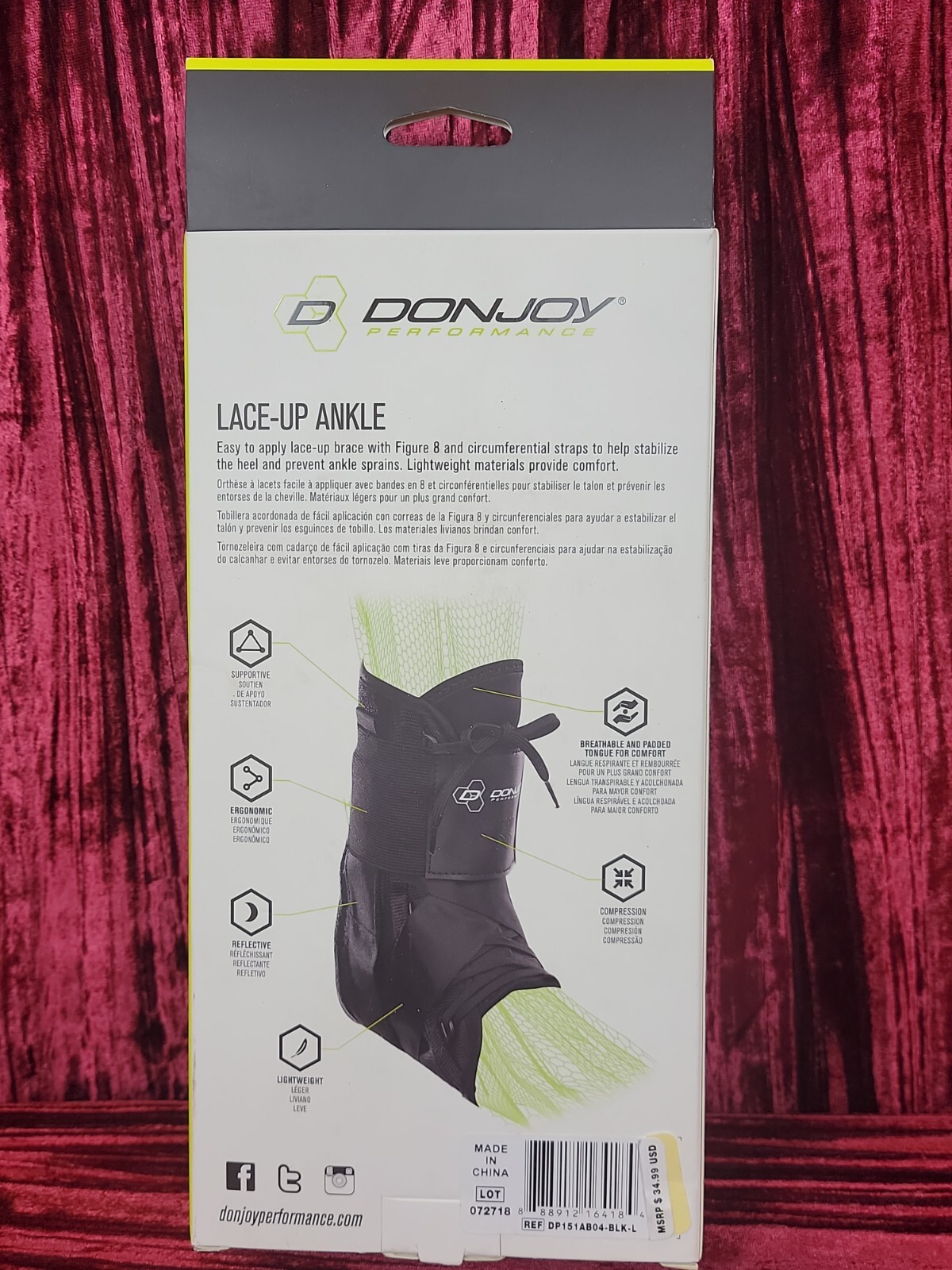 NEW NIP NIB Ankle Brace L Lace Up Adjustable Stabilization Ankle Instability LGE