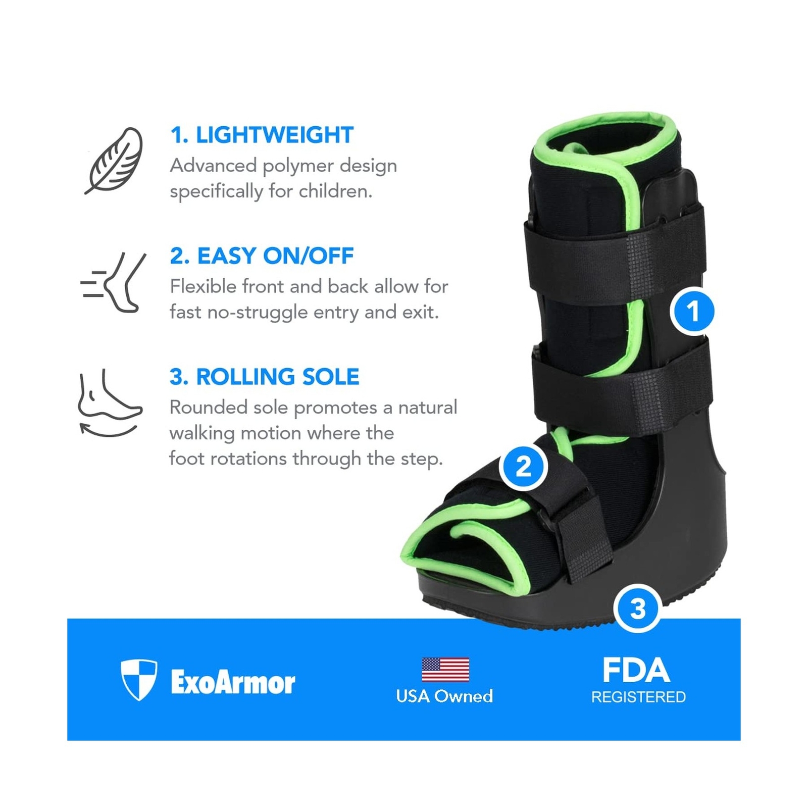 ExoArmor Pediatric Walking Boot – Lightweight Medical Boot for Children Large