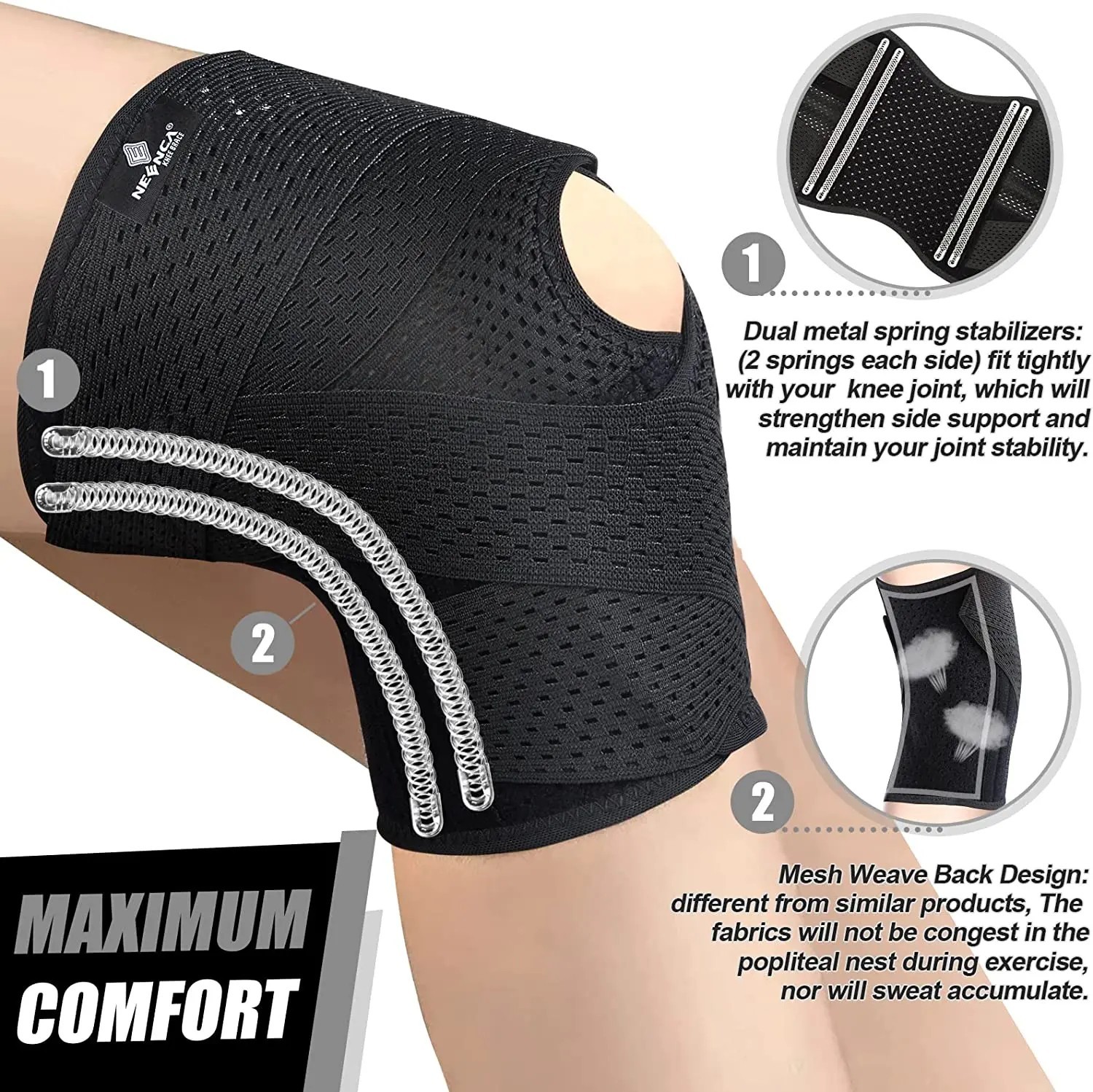 Bareform Knee Brace for Meniscus Support – Adjustable, Patella Stabilizer, Pain
