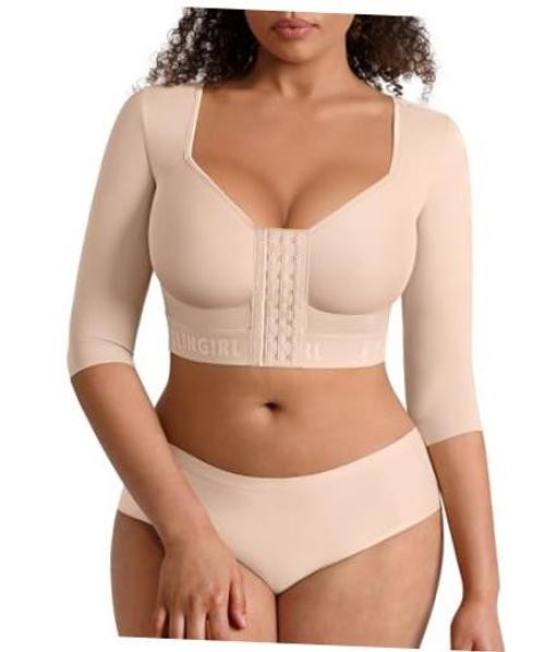 Arm Compression Sleeve Women Post Surgery Arm Shaper Bra | Front Small Khaki