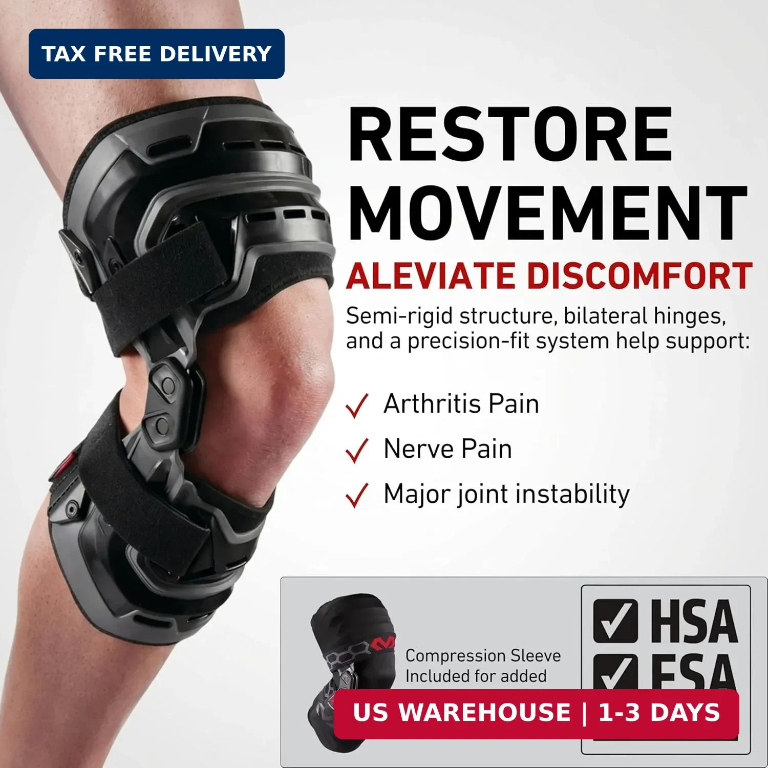 McDavid Knee Brace, Heavy Duty Hinged Knee Braces for Knee Pain, Instabilities,