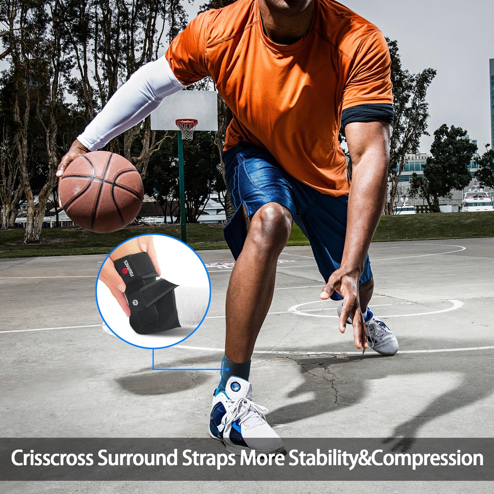 FOWRAES 2 Pack Ankle Brace With Side Stabilizers,Ankle Sprain Medium, Black