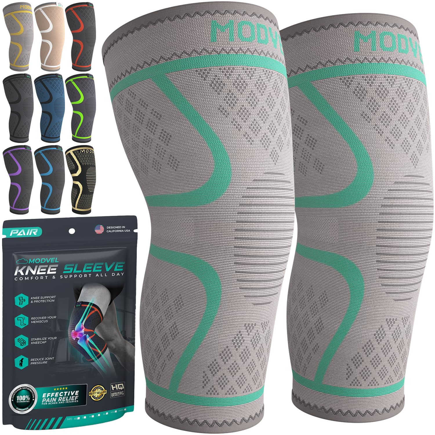 Compression Knee Brace for Women & Men, 2-Pack Knee Brace for Running Knee Pain,